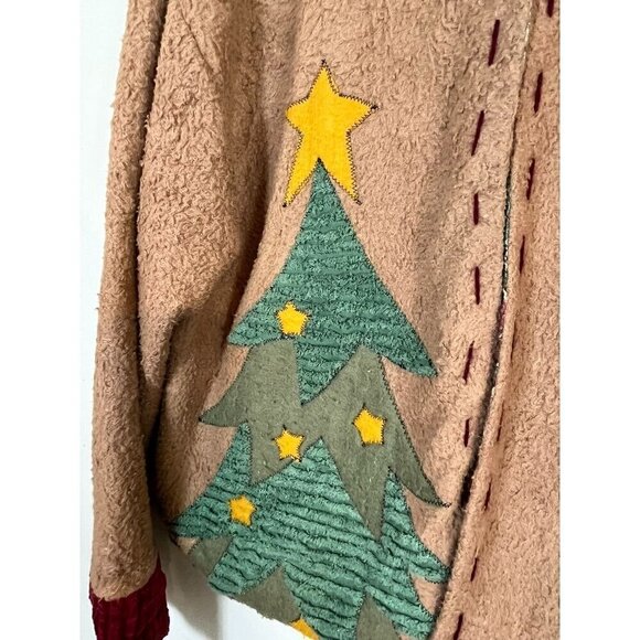 Vintage Jacket L Brown Kirklands Fleece Snowman Festive Christmas Holiday Mature - Picture 3 of 11